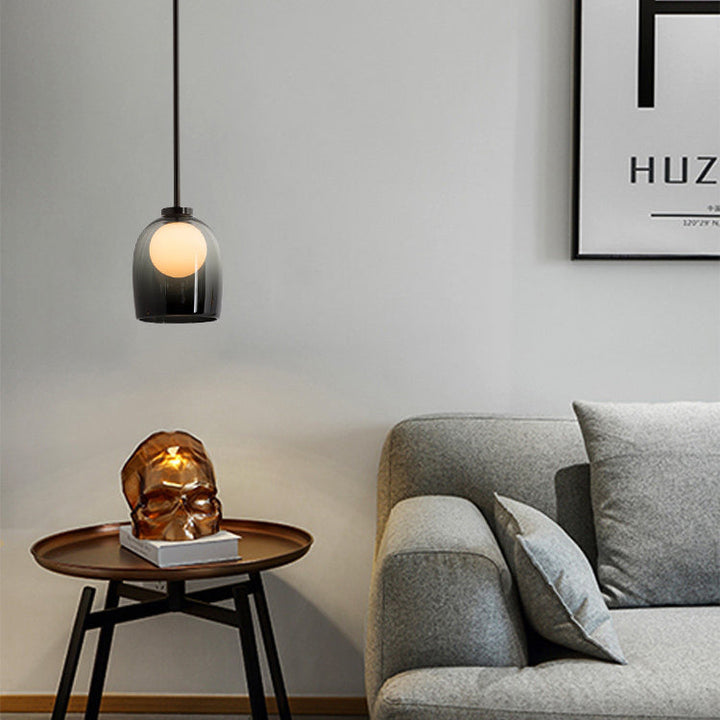 Lámpara colgante de vidrio cilíndrico minimalista moderna de 1 luz para sala de estar 