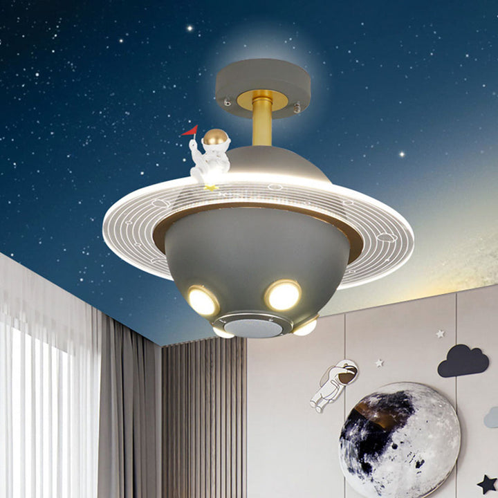 Lustre semi-encastré à LED pour chambre à coucher avec astronaute en résine acrylique métal contemporain créatif pour enfants et planète spatiale 