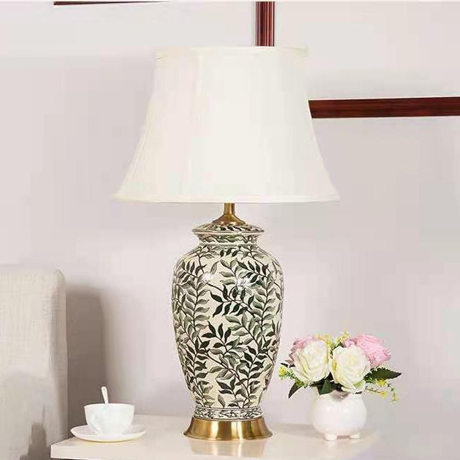 Traditionelle Vintage Vase geformt Stoff Keramik 1-Licht Tischlampe für Schlafzimmer 