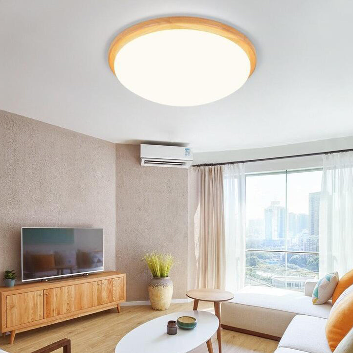 Contemporary Nordic Rubberwood Acrylic Plum Shape LED Flush Mount Ceiling Light For Living Room