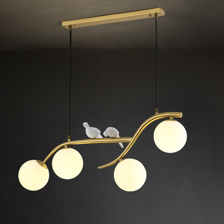Lustre à 4 lumières en laiton avec décor d&