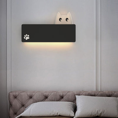 Applique Murale LED en Fer Rectangulaire avec Motif de Chat Animal de Dessin Animé Simplicité Moderne pour Salon 