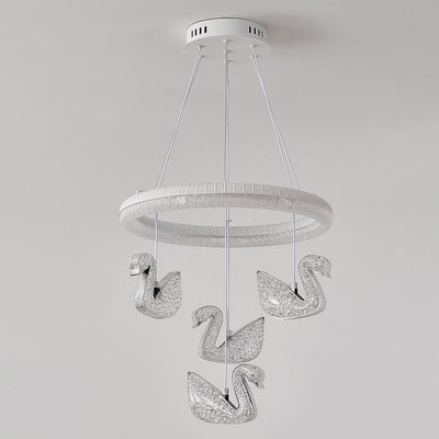 Zeitgenössischer Luxus-Kreis-Ring-Schatten-ABS-Schwan-Dekor-LED-Kronleuchter für Wohnzimmer 