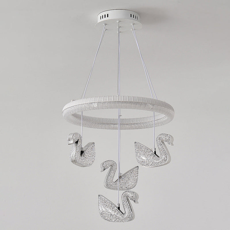 Zeitgenössischer Luxus-Kreis-Ring-Schatten-ABS-Schwan-Dekor-LED-Kronleuchter für Wohnzimmer 