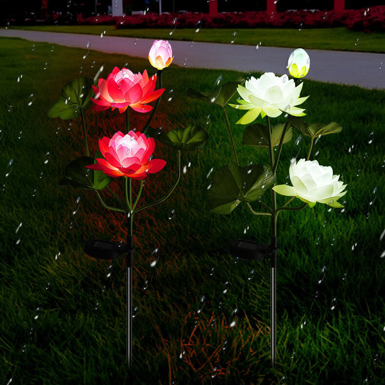 Contemporary Creative Solar Lotus ABS Stainless Steel Silk LED Outdoor Landscape Light For Garden