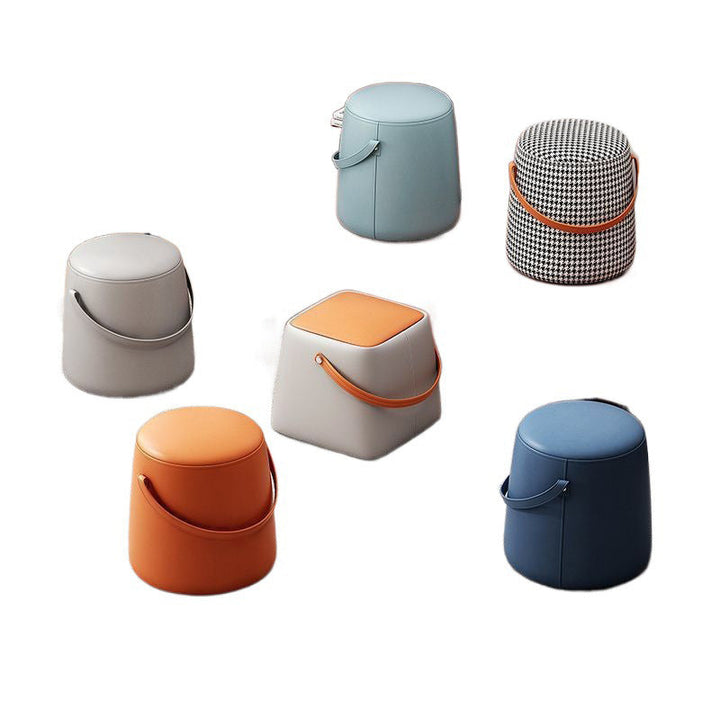 Modern Minimalist Round Column Cotton Linen Microfiber Leather Wood Chair Backless Armless For Living Room