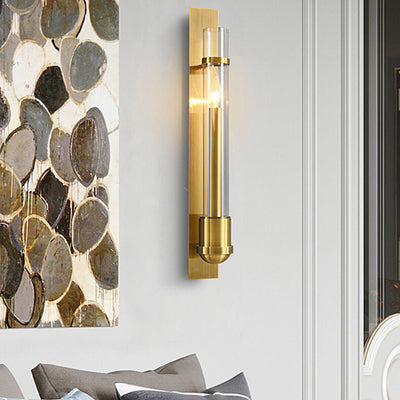 Applique Murale à LED avec Cadre en Verre Cylindrique Finition Dorée de Luxe Moderne pour Salon 