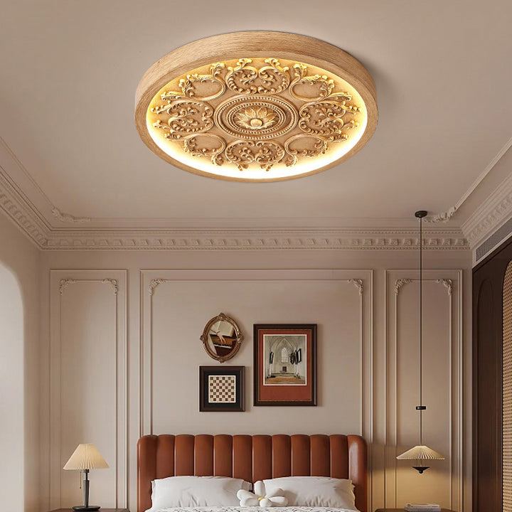 Modern Minimalist Carved Iron Resin Acrylic LED Flush Mount Ceiling Light For Bedroom