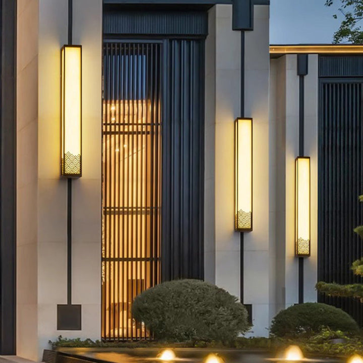 Applique murale LED extérieure cubique en acier inoxydable étanche imitation marbre chinois traditionnel pour jardin 