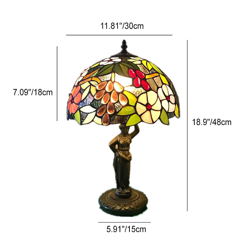 Retro Tiffany Trauben Glas Metall Harz Kuppel 1-Licht Tischlampe 