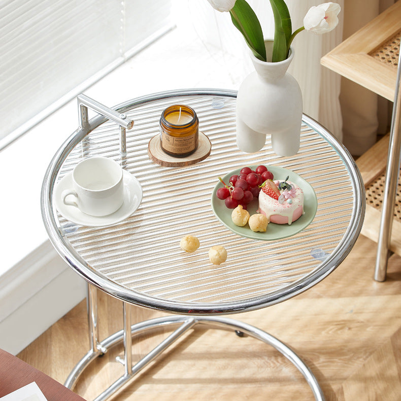 Moderner minimalistischer runder Glastisch aus Edelstahl für das Wohnzimmer 