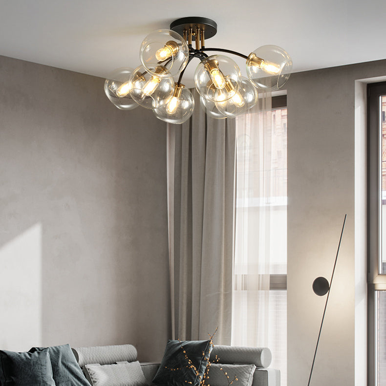 Lustre de plafond semi-encastré en fer et verre rond à branches contemporaines de luxe 4/6/8 pour chambre 