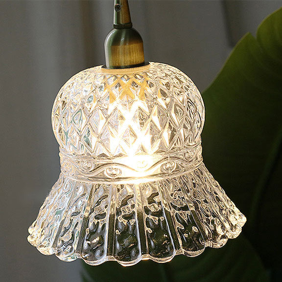 Traditionelle französische florale 1-flammige Pendelleuchte aus Messing und Glas für das Wohnzimmer 