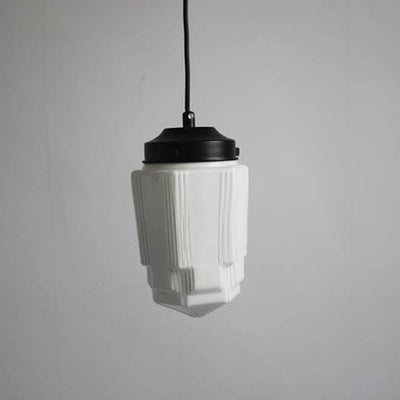 European Vintage White Glass Geometric Jar 1-Light Pendant Light