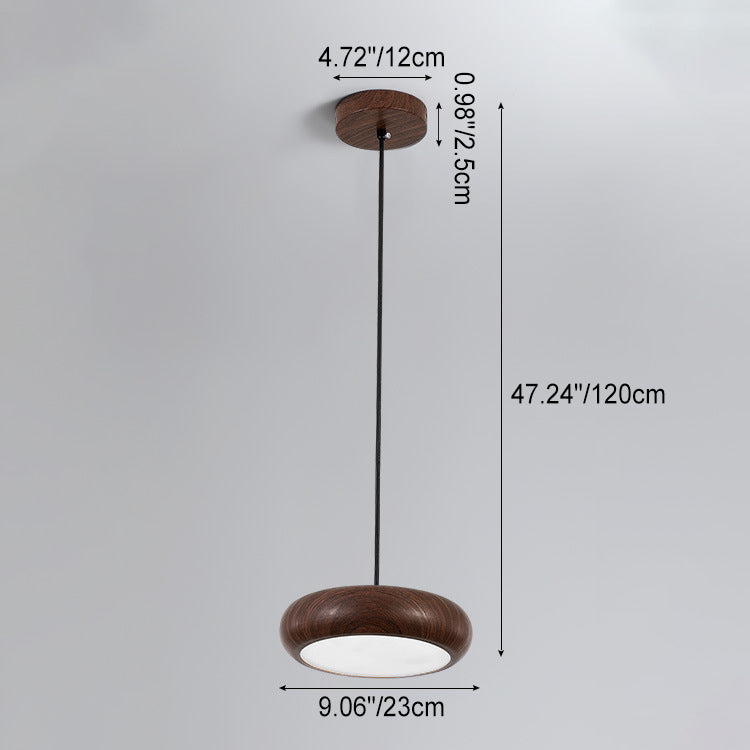 Moderne minimalistische runde Eisen Wasser gedreht Holzmaserung Acryl LED Pendelleuchte für Wohnzimmer 
