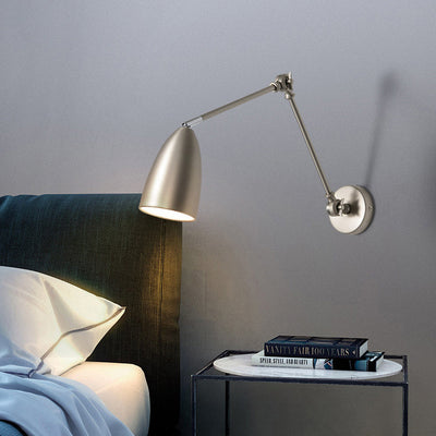 Simplicidad Moderna Pantalla de Metal en Forma de Semi-Cono con Brazo Basculante Retráctil Varilla Larga Lámpara Aplique de Pared de 1 Luz para Sala de Estar 
