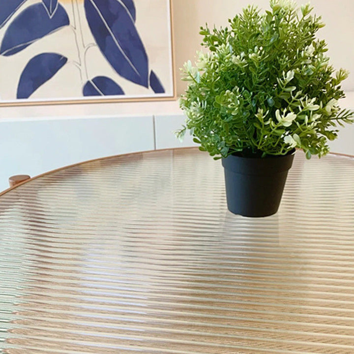 Modern Minimalist Round Horizontal Strip Glass Plastic Rattan Rubberwood Coffee Table 2-Tier For Living Room