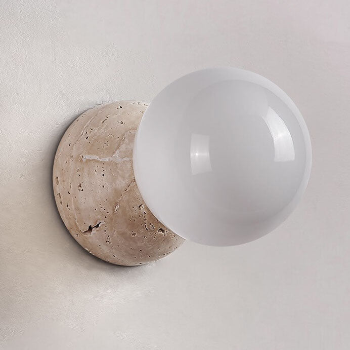 Japanese Minimalist Round Ball Stone 1-Light Wall Sconce Lamp