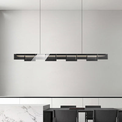 Modern Minimalist Long Glass Copper LED Island Light Chandelier For Living Room