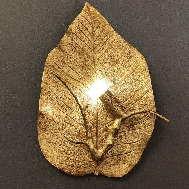 Applique murale contemporaine rétro feuille en cuivre pleine 1 lumière pour salon 