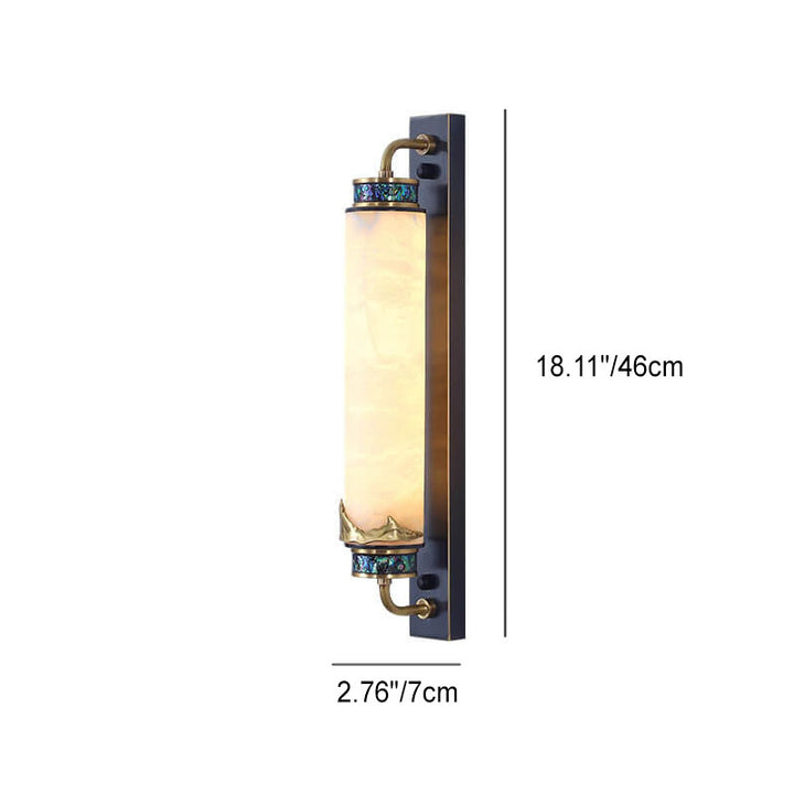 Traditional Chinese Marble Copper Column Brass LED Wall Sconce Lamp for Living Room