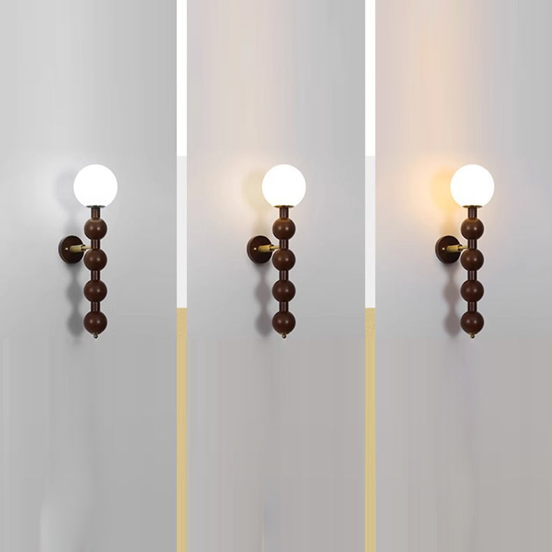 Traditional Vintage Cylinder Round Bead Wood Glass Metal 1-Light Wall Sconce Lamp For Living Room