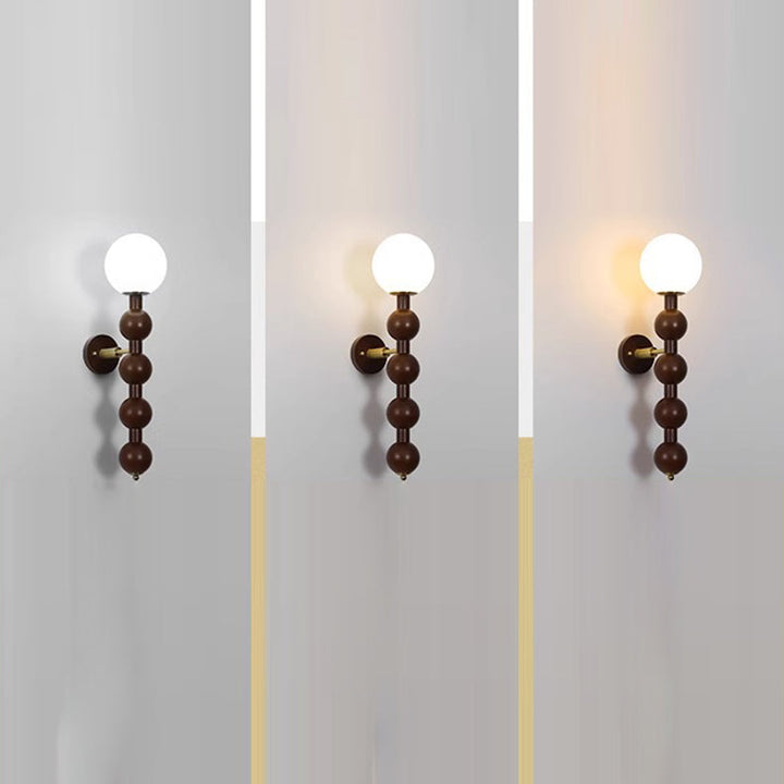 Traditional Vintage Cylinder Round Bead Wood Glass Metal 1-Light Wall Sconce Lamp For Living Room