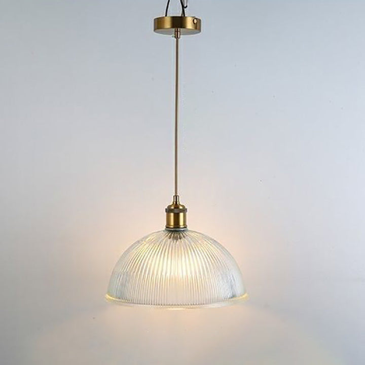 Traditional Japanese Wood Brass Glass Semicircular Loudspeaker 1-Light Pendant Light For Dining Room