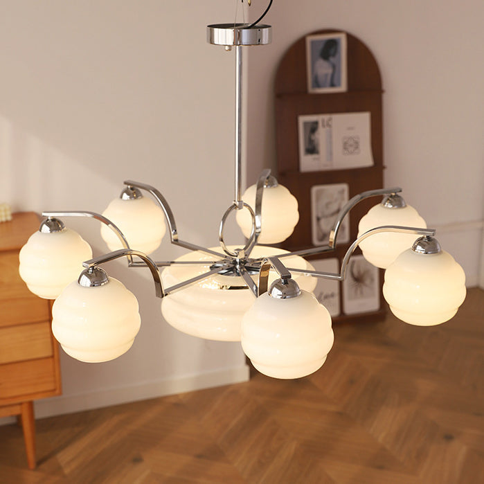 Lustre Moderne à Branches Courbées Style Mi-Siècle avec Baguette Ronde et Globes en Verre et Fer 4/6/8 Lumières pour Salon 