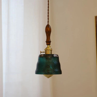 Moderne Art Deco Walnuss Wasser-Rippglas Schatten 1-Licht Pendelleuchte für Wohnzimmer 