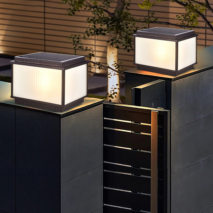 Moderno Minimalista Solar Rectangular de Aluminio Vidrio 1-Luz Poste Cabeza Luz Para Patio Exterior 