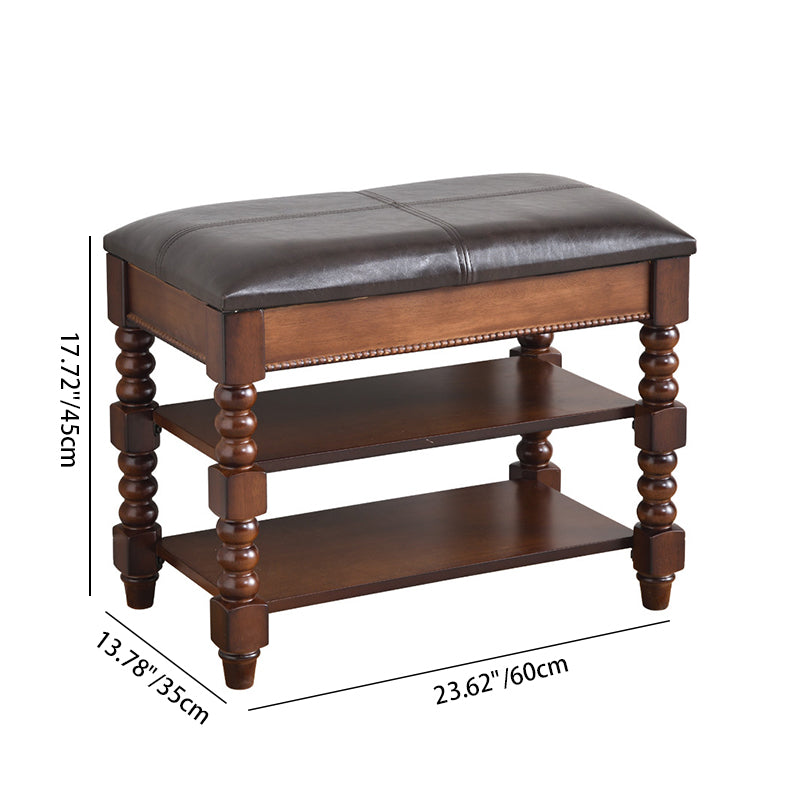 Taburete de tocador sin respaldo ni brazos, de madera de caucho y cuero PU, rectangular, estilo tradicional europeo, para sala de estar 