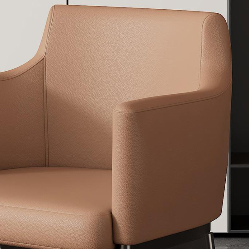 Chaise de salle à manger moderne minimaliste carrée en cuir microfibre rembourré avec dossier et accoudoir en métal 