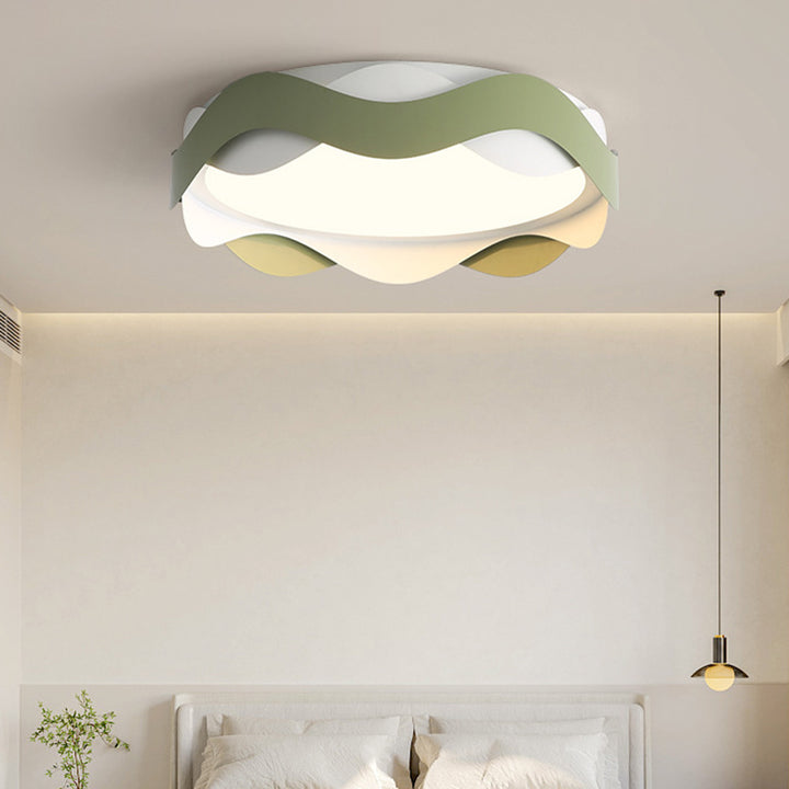 Luz de techo empotrada LED de hierro acrílico redonda con ondas de crema creativa contemporánea para sala de estar 
