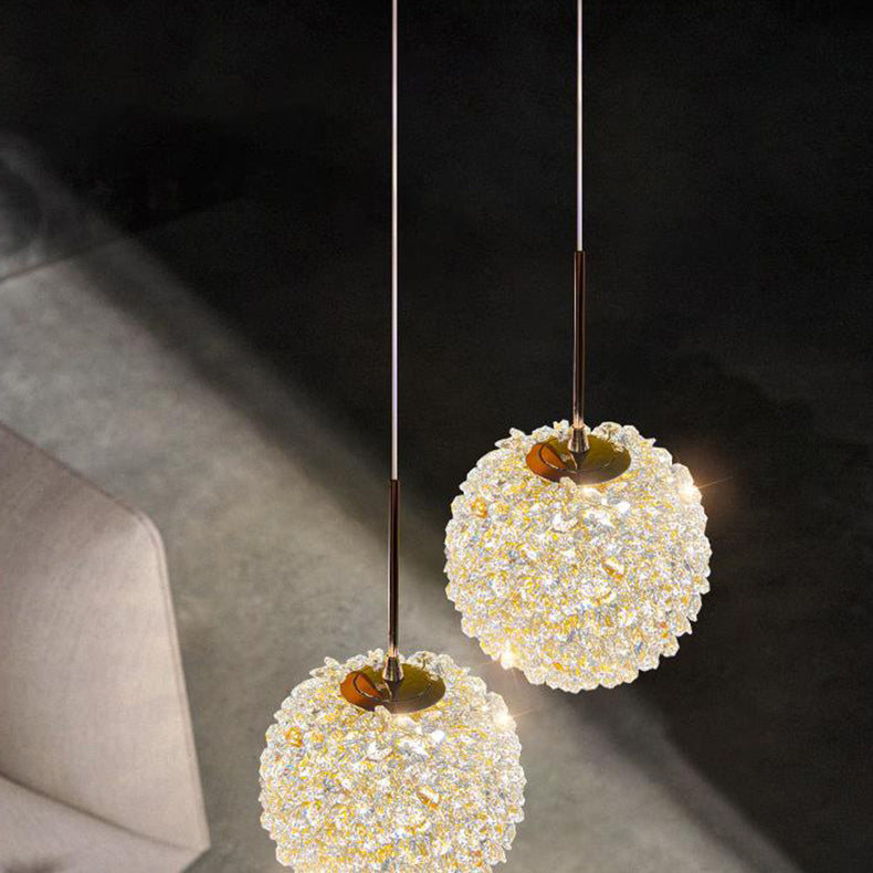 Luminaire suspendu contemporain de luxe avec abat-jour en cristal de litchi pour salon 