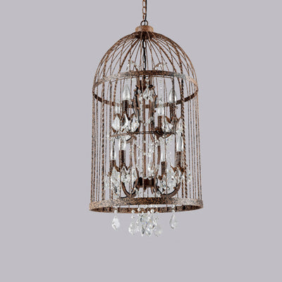 Contemporary Industrial Iron Birdcage Crystal Candelabra 4/8 Light Chandelier For Dining Room