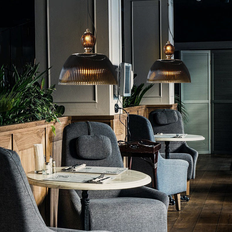Lámpara colgante contemporánea retro de vidrio con rayas verdes y hierro de 2 luces para dormitorio 