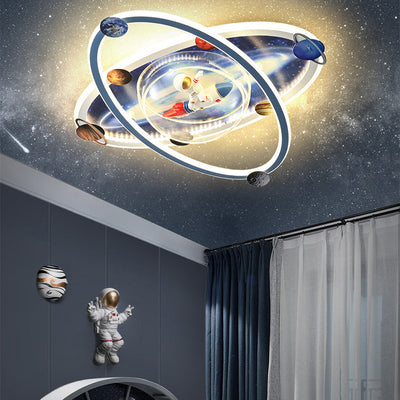 Zeitgenössische kreative Kinder Runde Spaceman Planet Eisen Acryl Harz LED Unterputz Deckenleuchte für Schlafzimmer 