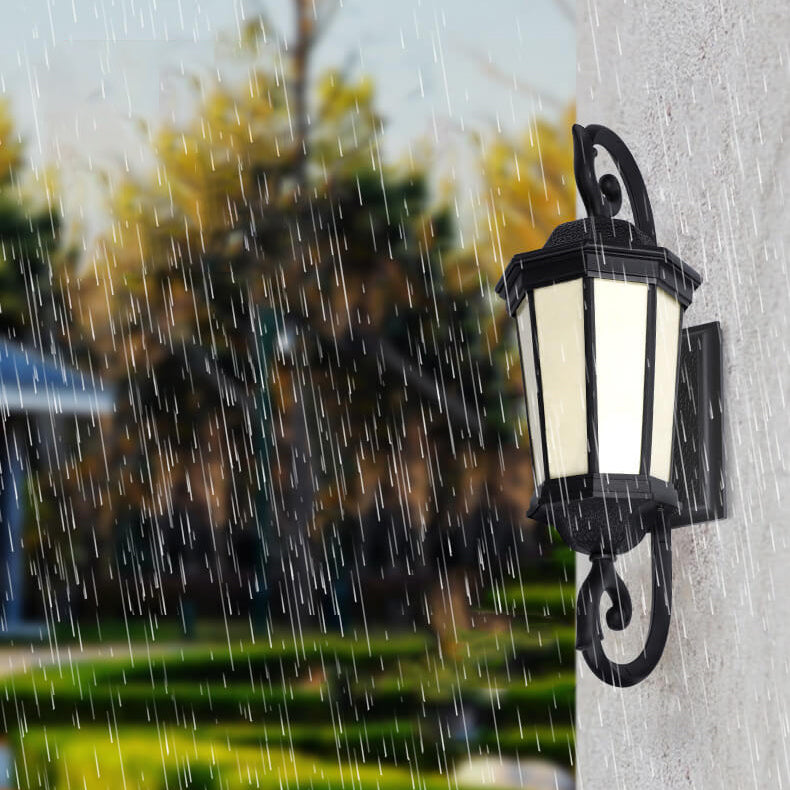 Retro Octagonal Lantern Aluminum Faux Lucite Waterproof 1-Light Outdoor Wall Sconce Lamp