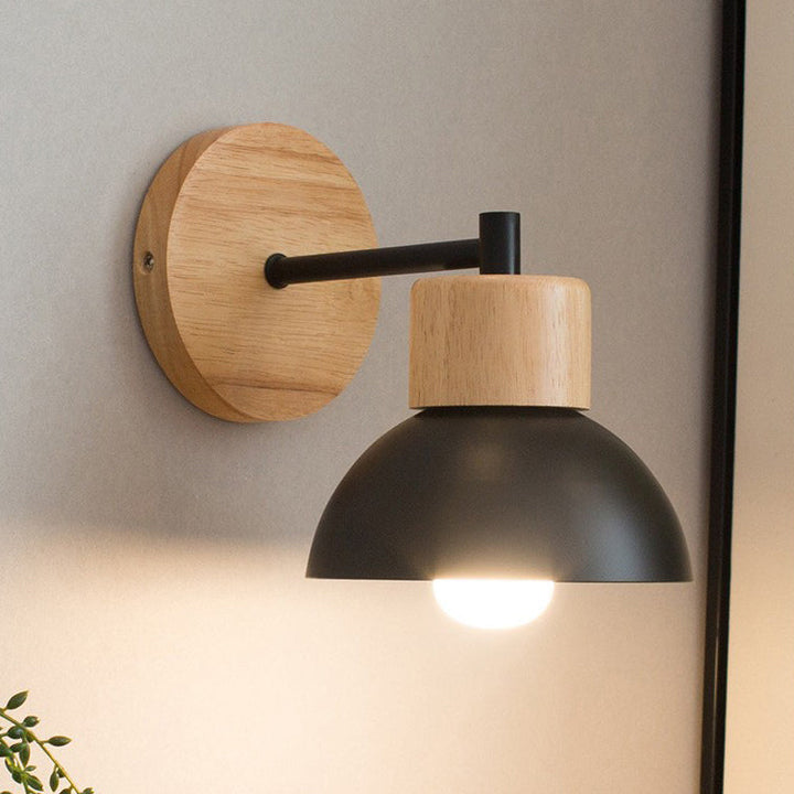 Lámpara de Aplique de Pared de 1 Luz Moderna Minimalista Redonda de Madera de Media Luna de Hierro y Resina para Sala de Estar 