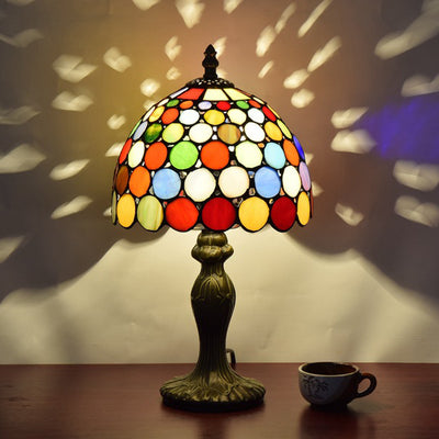 Lámpara de mesa de 1 luz de vidrio de aluminio con cúpula tradicional Tiffany para sala de estar 