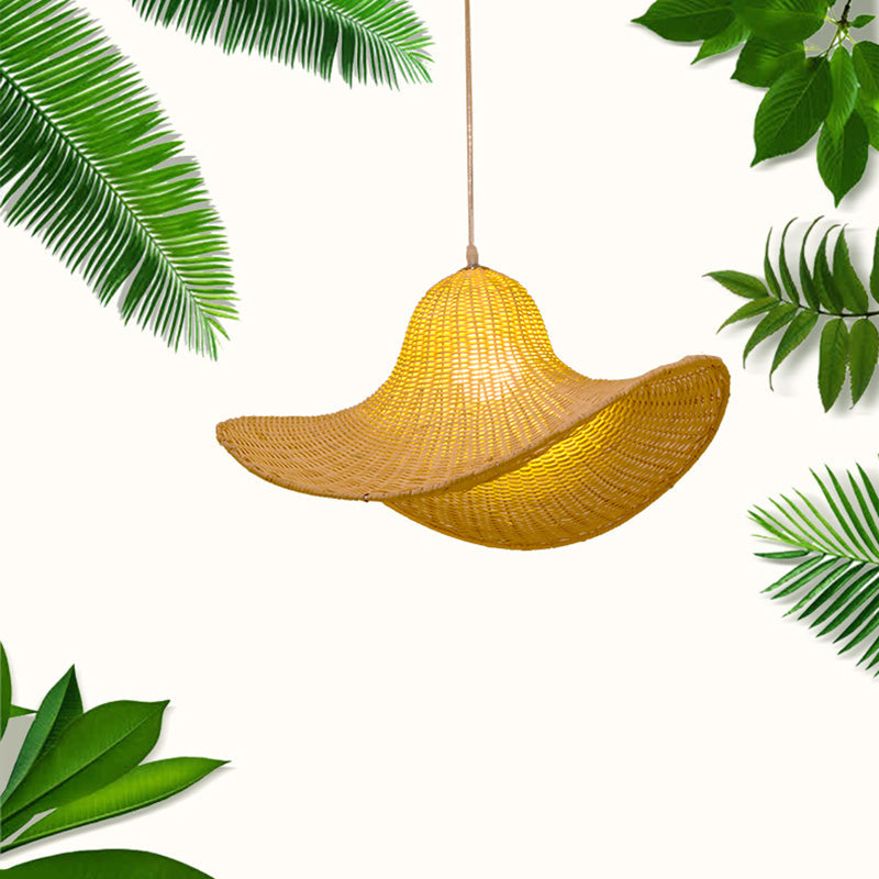 Zeitgenössische kreative Rattan weben Eisen Hut 1-Licht Pendelleuchte für Esszimmer 