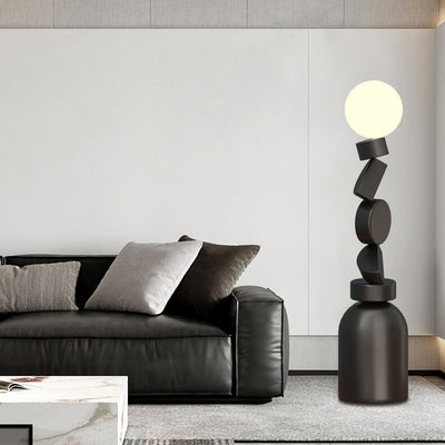 Modern Minimalist Geometric Blocks Stacked Iron Base 1-Light Standing Floor Lamp