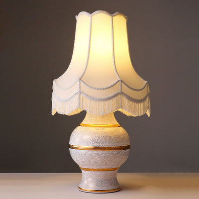 French Modern Vase Base Ceramic Copper Fabric 1-Light Table Lamp
