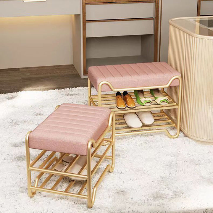 Modern Luxury Upholstered Rectangular Synthetic Fabric Sponge Portable Footstool Backless Armless For Entryways