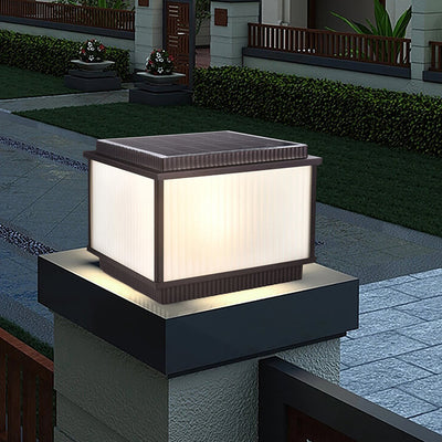 Moderno Minimalista Solar Rectangular de Aluminio Vidrio 1-Luz Poste Cabeza Luz Para Patio Exterior 