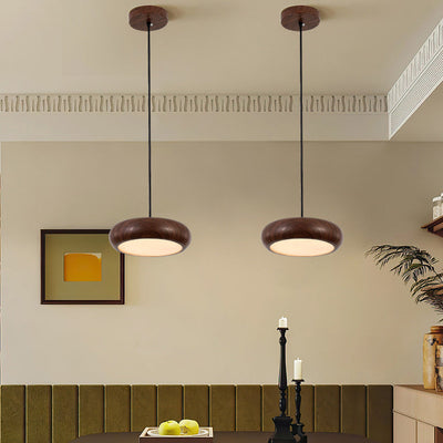 Moderne minimalistische runde Eisen Wasser gedreht Holzmaserung Acryl LED Pendelleuchte für Wohnzimmer 