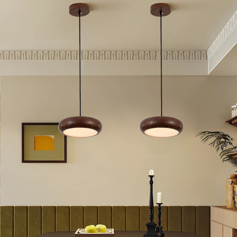 Moderne minimalistische runde Eisen Wasser gedreht Holzmaserung Acryl LED Pendelleuchte für Wohnzimmer 