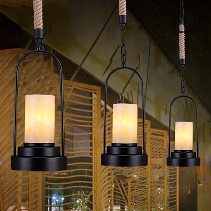 Vintage Industrielle Kerze 1-Licht Hanfdraht LED Pendelleuchte 