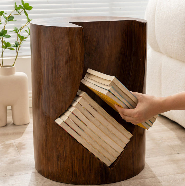 Zeitgenössischer kreativer Holzstumpfzylinder Harz Beistelltisch mit Stauraum für das Studium 